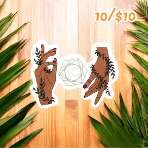 Mystical Hands & Moon Crystal Sticker – Witchy Botanical Magic (Approx. 2”)